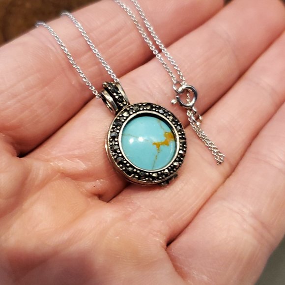 18 Inch 925 Sterling Silver Changeable Stones Marcasite Pendant Necklace - Picture 3 of 8